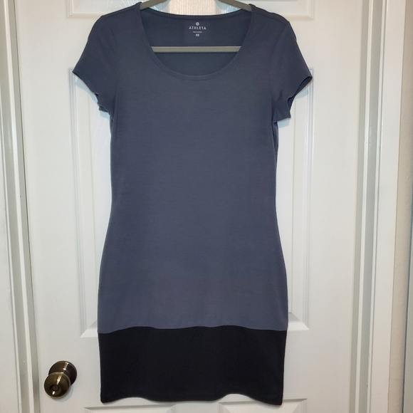 Athleta Women XS Gray Black Colorblock Merino Wool Blend Ella T-Shirt Dress - Picture 1 of 8